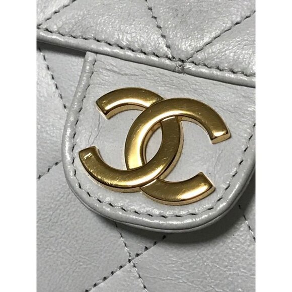 CHANEL Classic Single Flap Bag Quilted Matelasse Lambskin White Purse Vintage - Picture 14 of 16